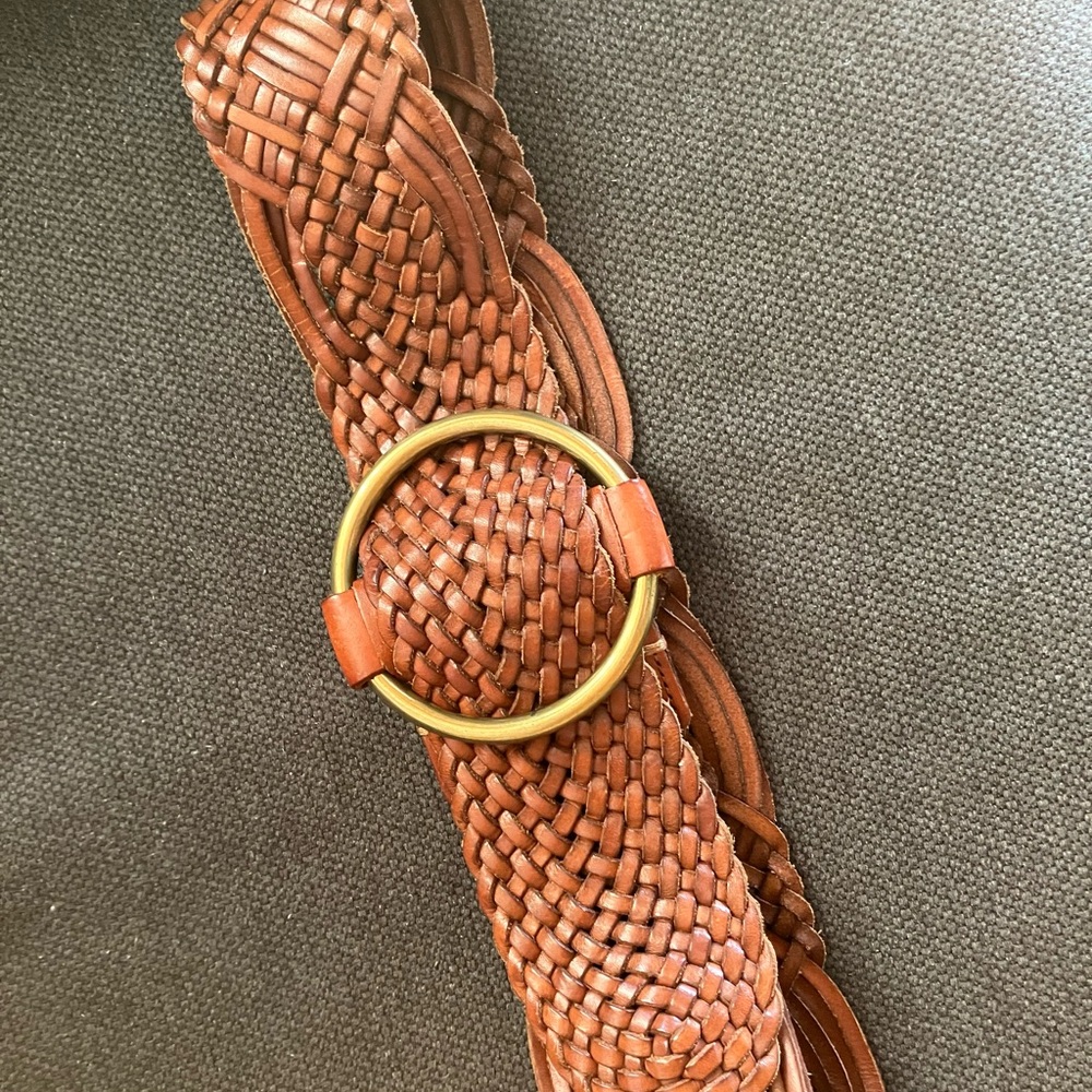 Ralph Lauren Woven Brown Belt with Gold Buckle